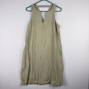 Banana Republic M Sleeveless V-Neck Midi Dress Olive Green Pockets Lagenlook